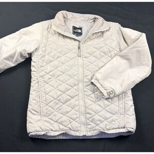 The North Face Girls Jacket Large Quilted Off White Lightweight Pockets Full Zip
